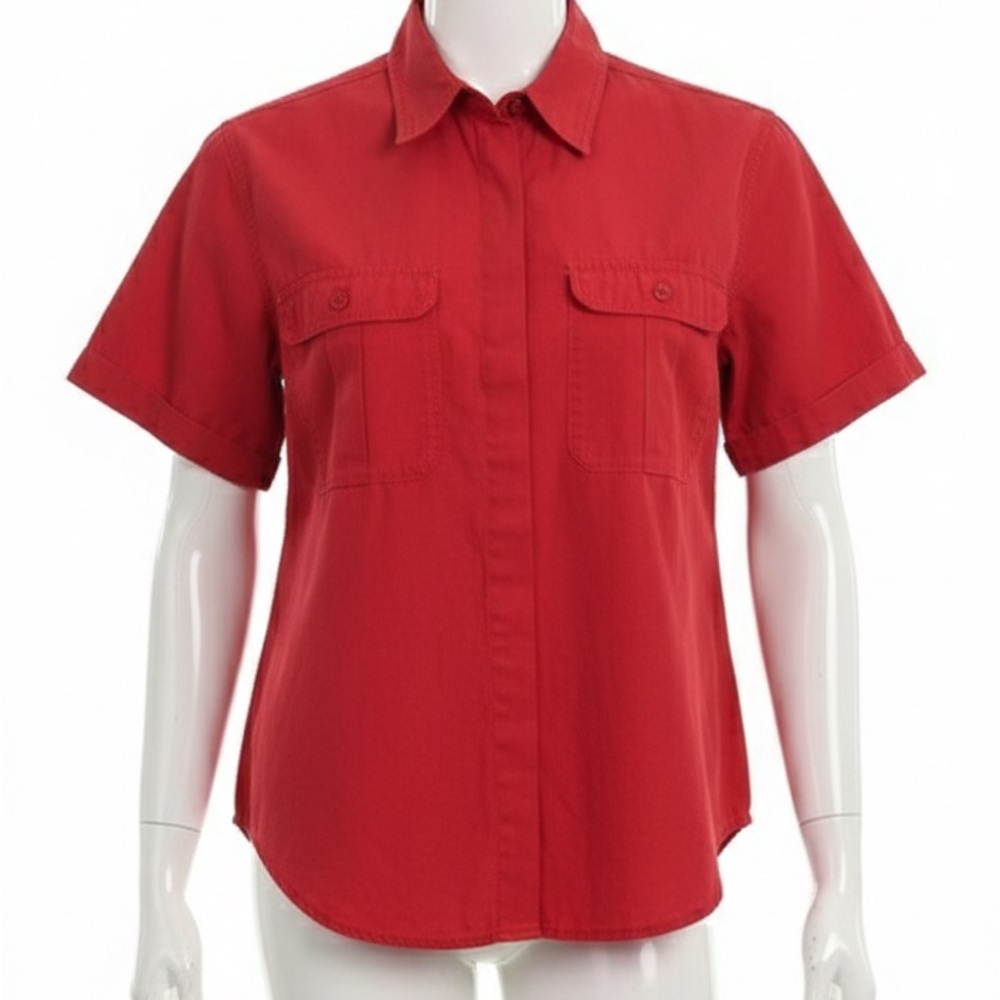 Vintage 90s P.S. Sport Red Short Sleeve Button Down Utility Shirt - Size M